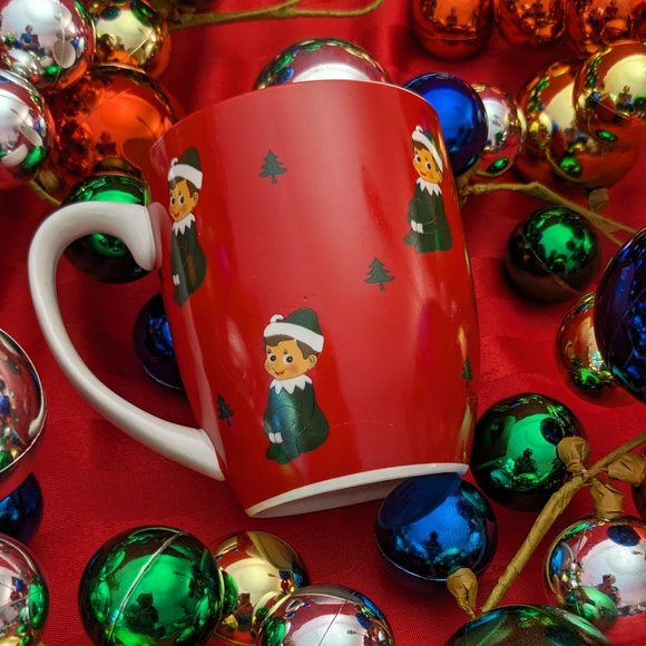 Kringles Kitchen Large Brightly Colored Red Mug With Green Pixie - Picture 1 of 6